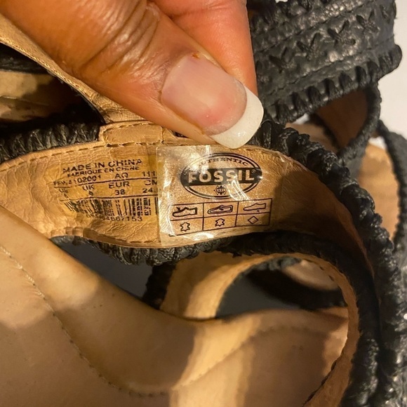 Fossil Bohemian Natural Black Leather Cork Heel Platform Sandal Size 6 - Picture 8 of 8